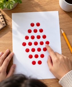 person counting dots in rows