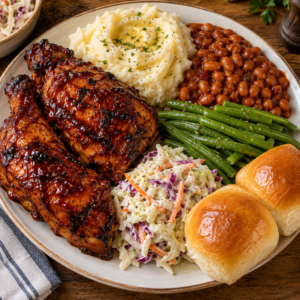 BBQ chicken dinner with classic sides