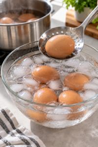 Cooling Perfect Hard Boiled Eggs immediately in an ice-water bath