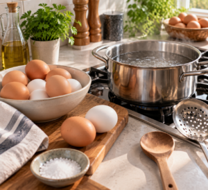 boiled eggs with healthy ingredients and protein foods