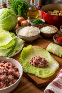 preparing ingredients for stuffed cabbage rolls recipe