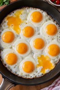 Two broken yolks hidden in the How Many Eggs Are in This Pan challenge