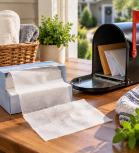 preparing dryer sheets in mailbox household tip