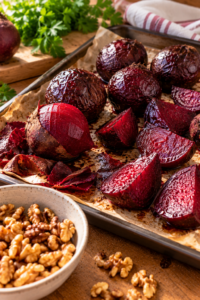 Tender roasted beet wedges for roasted beet salad with whipped feta.