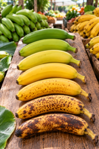 Bananas at different stages of ripeness for health