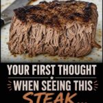 juicy steak with a browned crust and tender shredded beef