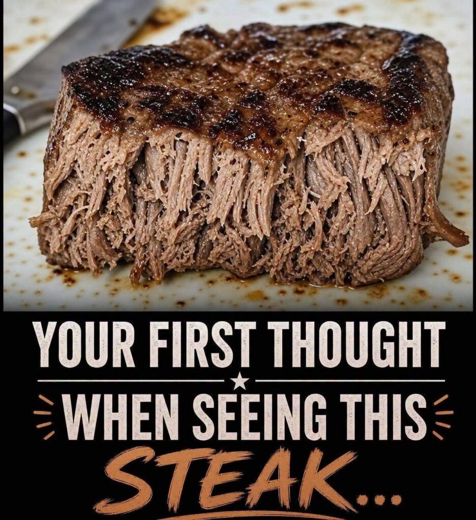 juicy steak with a browned crust and tender shredded beef