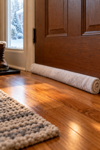 DIY solution for cold draft under front door using a rolled towel