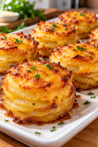Oven-baked cheesy potato stacks