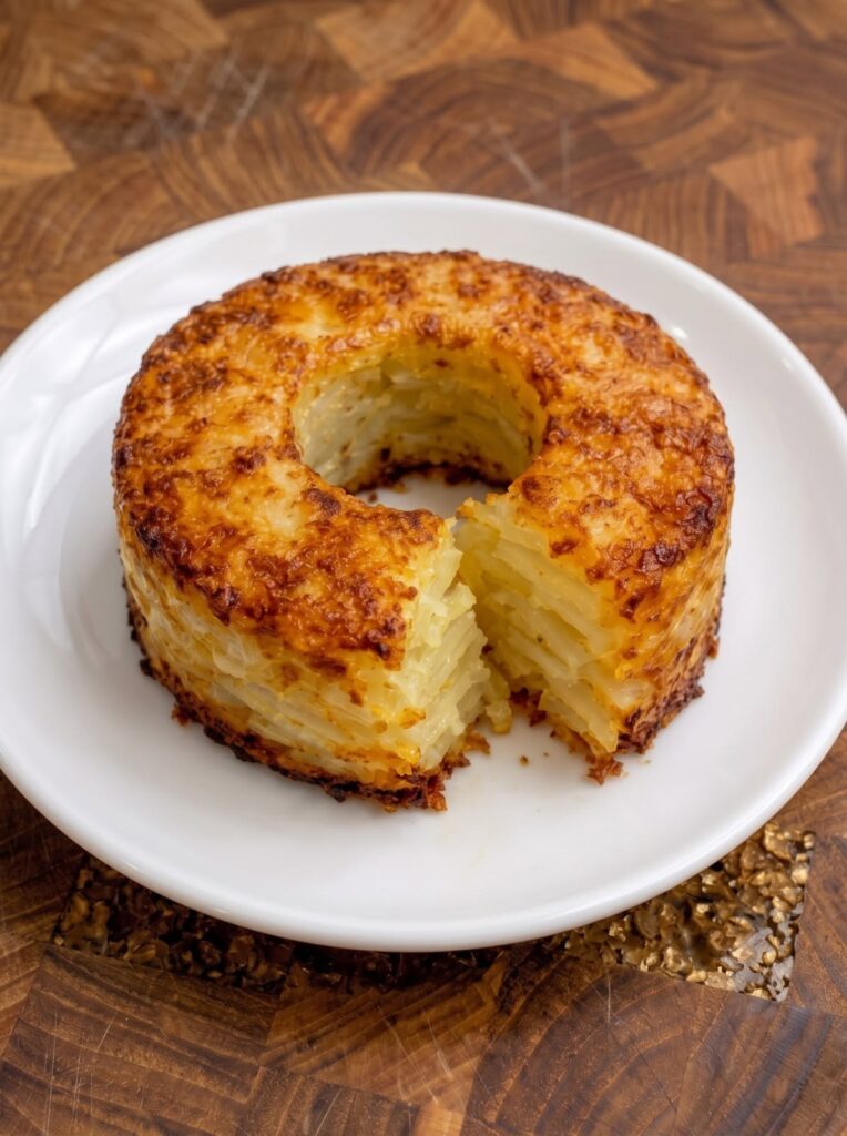 Oven Baked 3-Ingredients Potato Ring with golden Parmesan crust