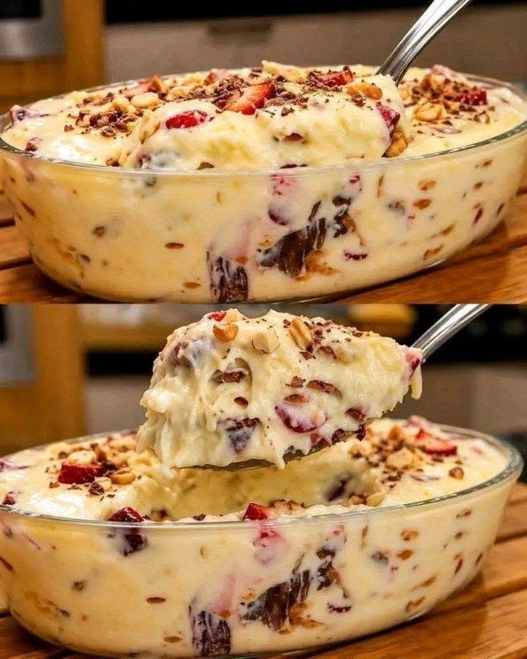 no-bake Christmas dessert with creamy fruit and nuts