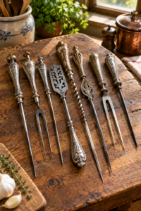 vintage kitchen tools used for cracking and picking nuts