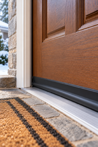 door sweep installed to block cold draft under front door