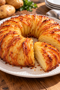 Oven Baked 3-Ingredients Potato Ring with golden Parmesan crust