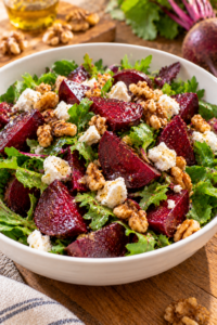 Cooked beetroot salad showing the benefits of beetroot in a healthy meal