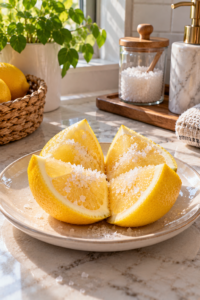 lemon and salt room trick prepared on a small plate