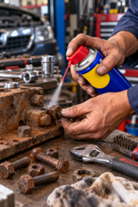 WD-40 used to loosen rusty bolts and screws