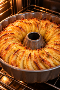Oven Baked 3-Ingredients Potato Ring baking until golden and crisp